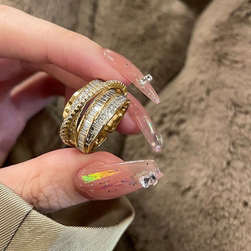 MAC187 Copper Sset Zircon Personalized Multi-Layered Open Ring