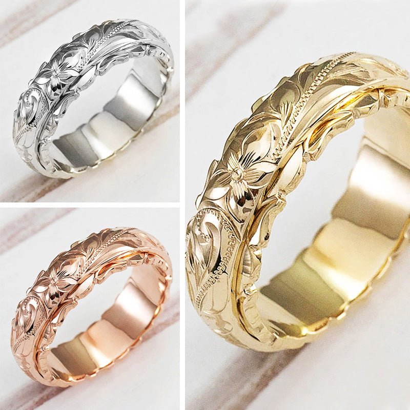 14k Yellow Gold Floating Engraved Rose Ring(MAC195)