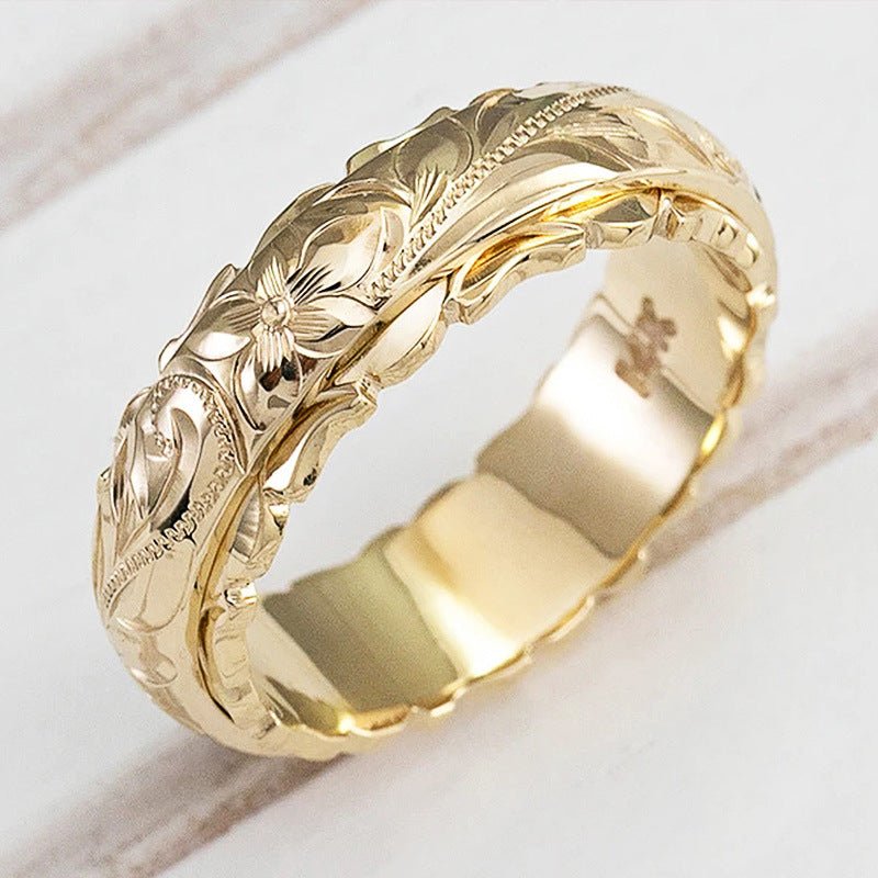 14k Yellow Gold Floating Engraved Rose Ring(MAC195)