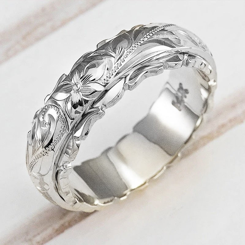 14k Yellow Gold Floating Engraved Rose Ring(MAC195)