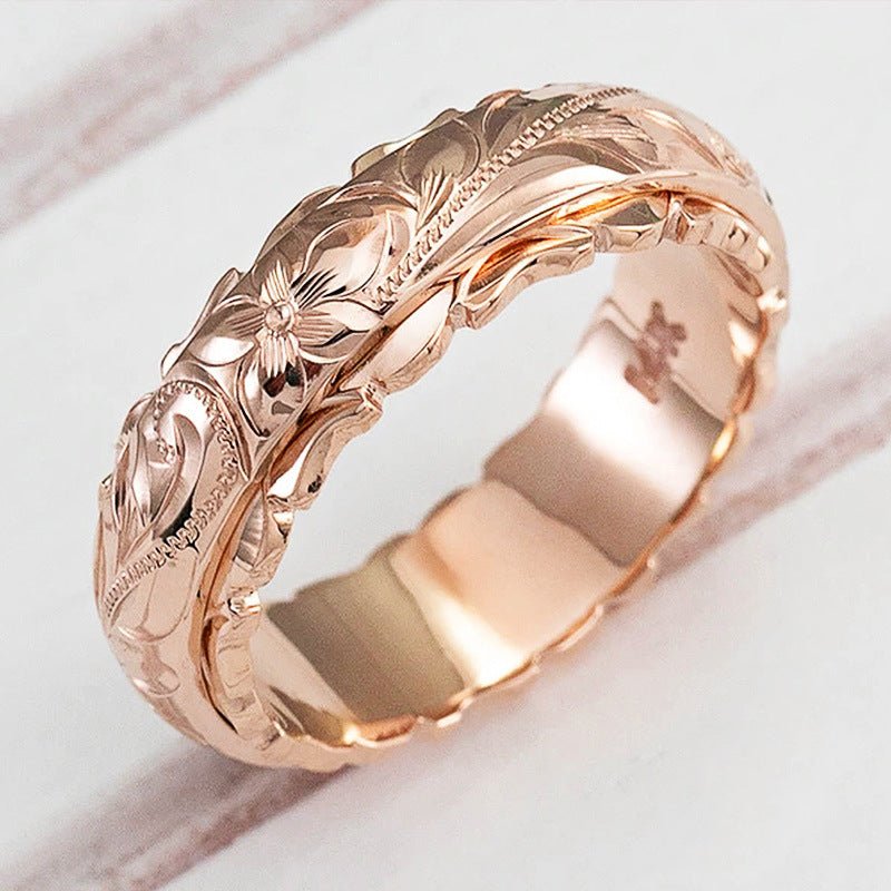 14k Yellow Gold Floating Engraved Rose Ring(MAC195)