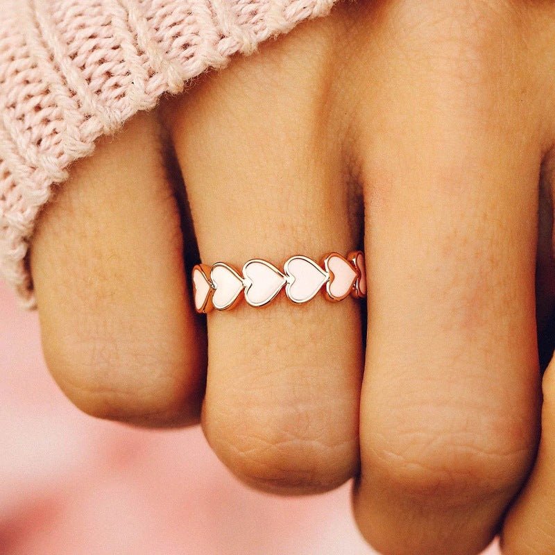 Simple Pink Heart-To-Heart Glue Ring and Earring(MAC198)