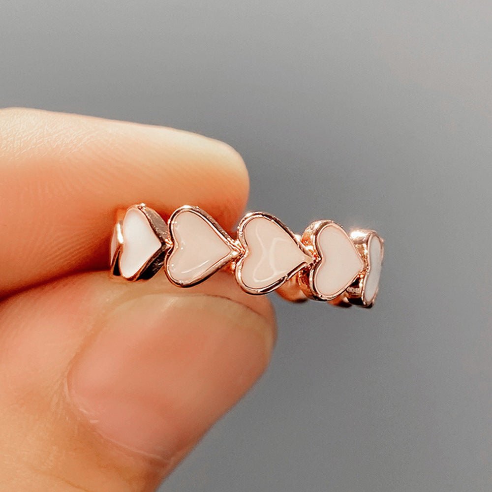 Simple Pink Heart-To-Heart Glue Ring and Earring(MAC198)