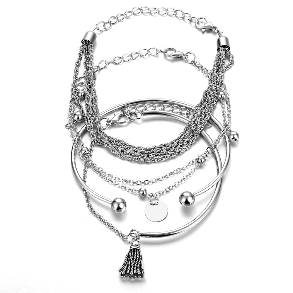 Silver Glossy Tassel Bracelet(MAC204)