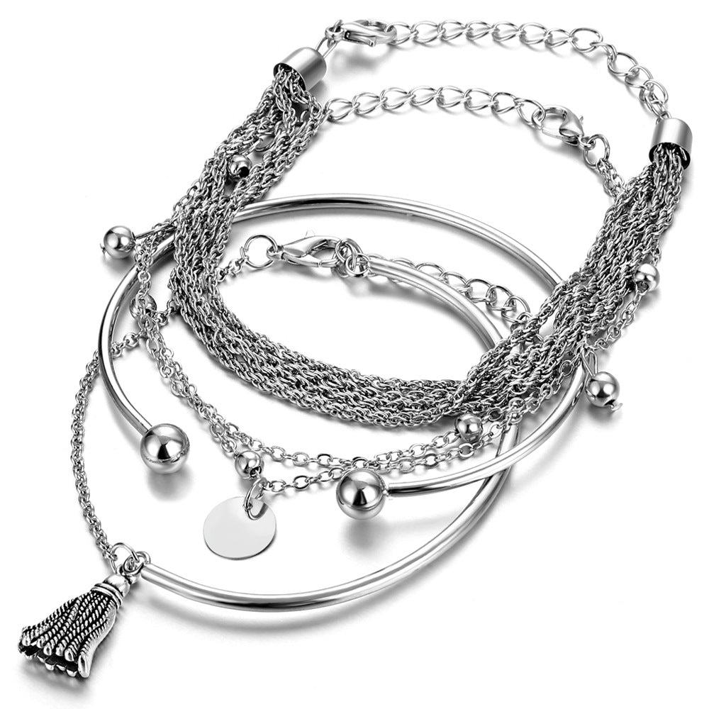 Silver Glossy Tassel Bracelet(MAC204)