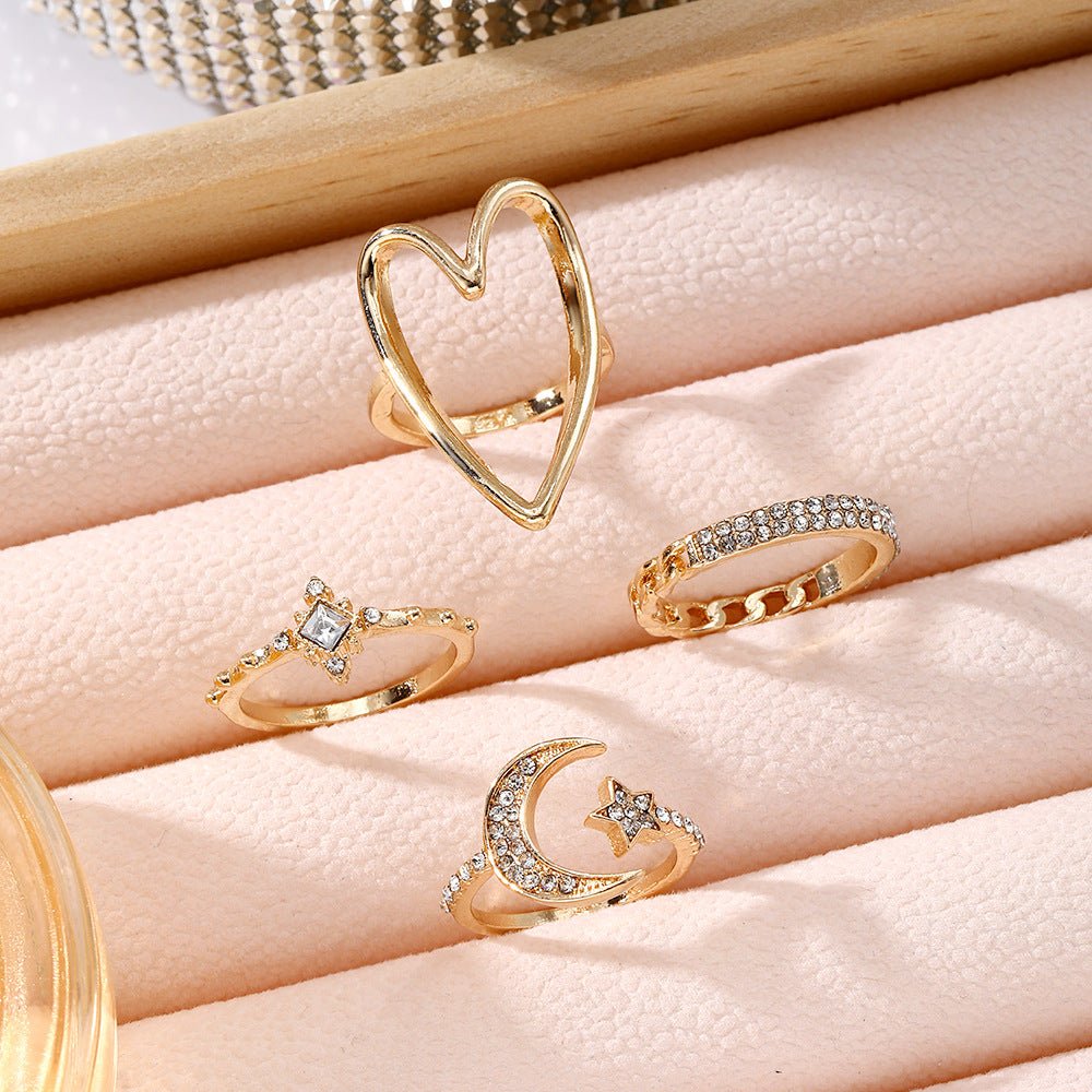 Triangle Love Hollow Full Diamond Star Moon Rring(MAC206)