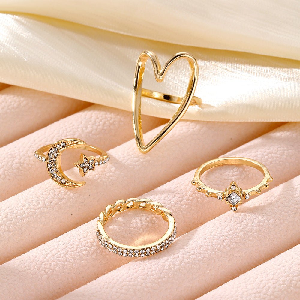 Triangle Love Hollow Full Diamond Star Moon Rring(MAC206)