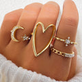 Triangle Love Hollow Full Diamond Star Moon Rring(MAC206)