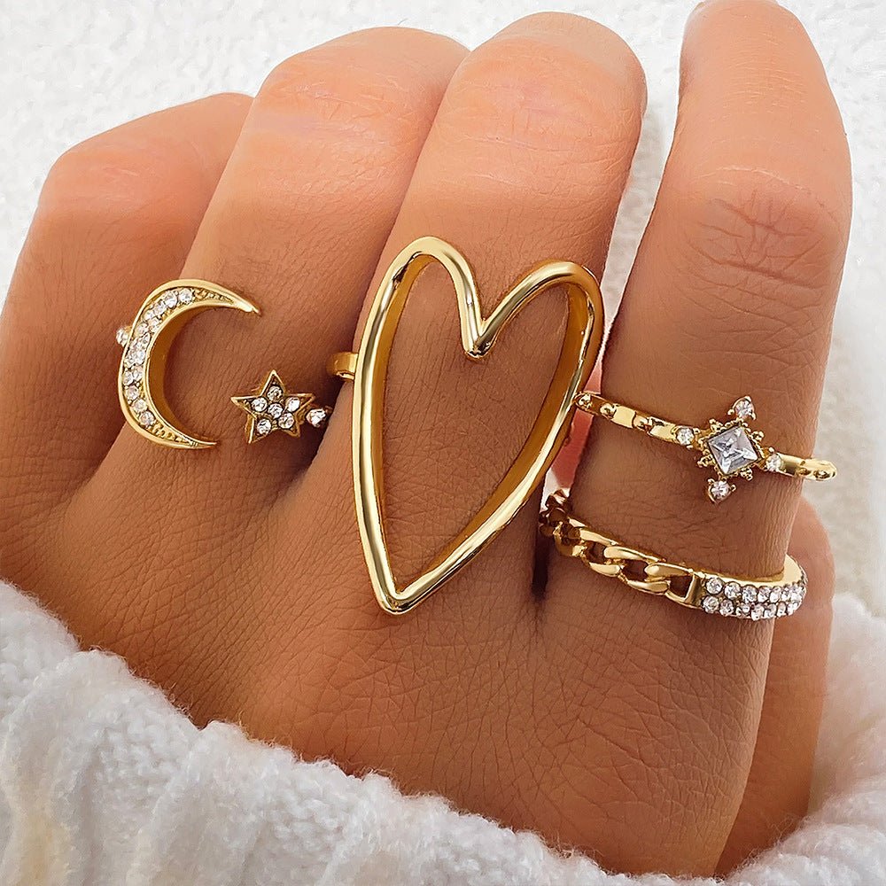 Triangle Love Hollow Full Diamond Star Moon Rring(MAC206)