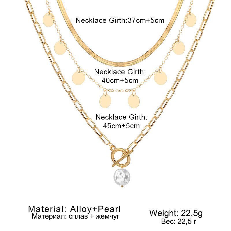 Multi-layer pendant OT lock buckle pearl pendant retro personalized necklace(MAC209)