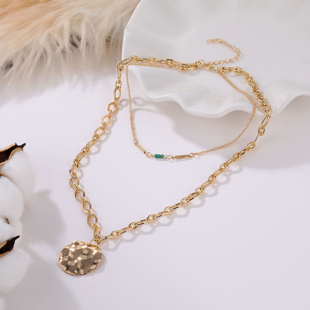 Vintage Double Layer Metal Disc Necklace(MAC211)
