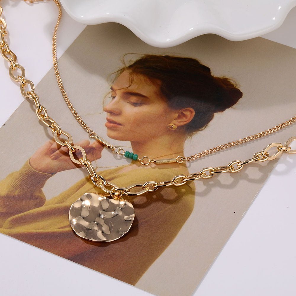 Vintage Double Layer Metal Disc Necklace(MAC211)