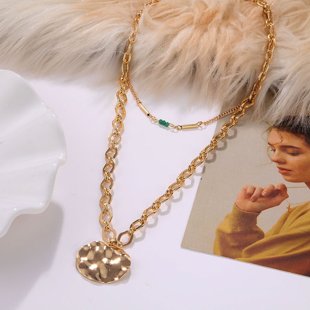Vintage Double Layer Metal Disc Necklace(MAC211)