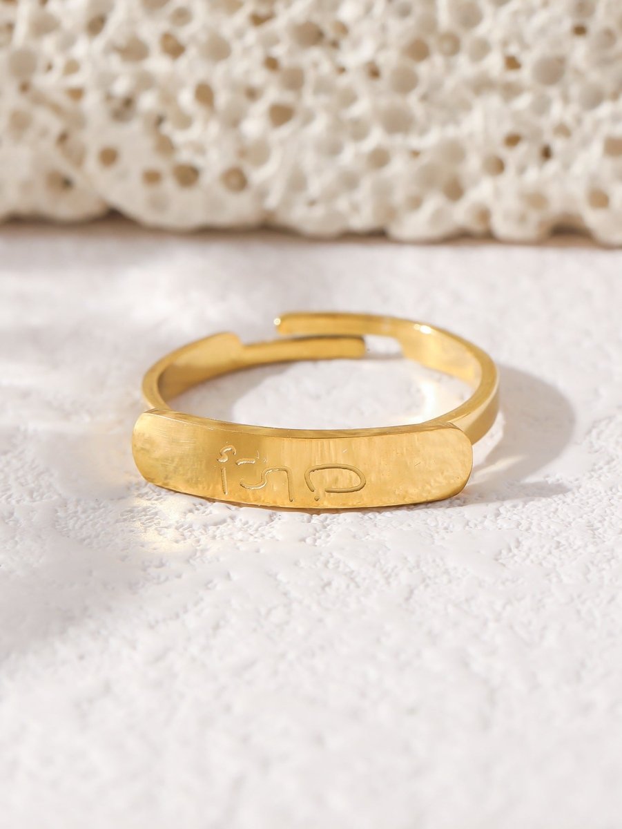 Simple engraved titanium steel ring with Arabic elements （With gift box）(MAC215)