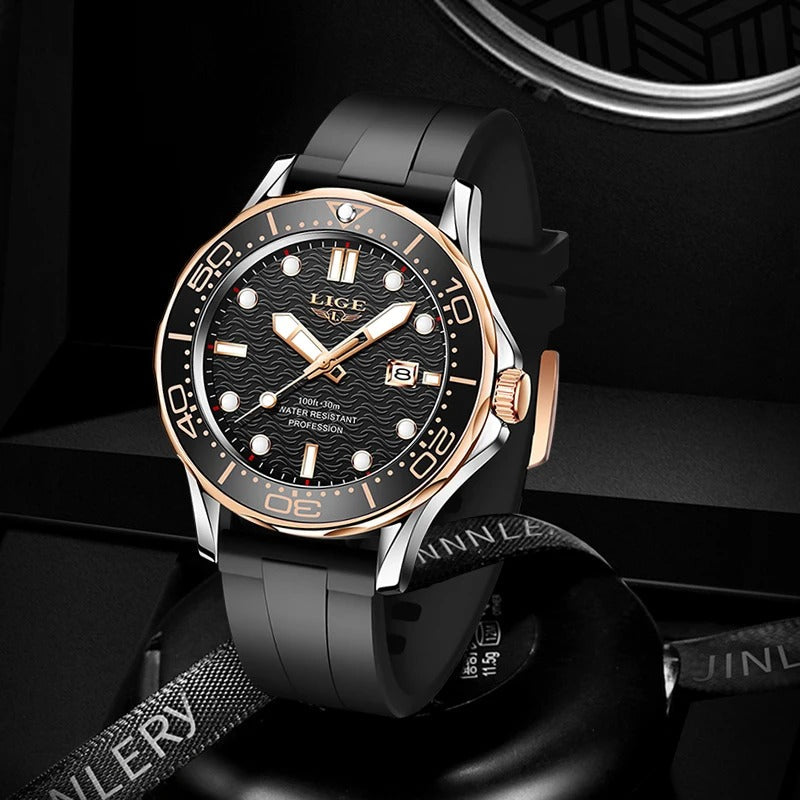 Black Multifunctional Sport Men Watches Luxury Quartz Watches Fashion Chronograph Stylish Elegant Comfortable Watch For Men
