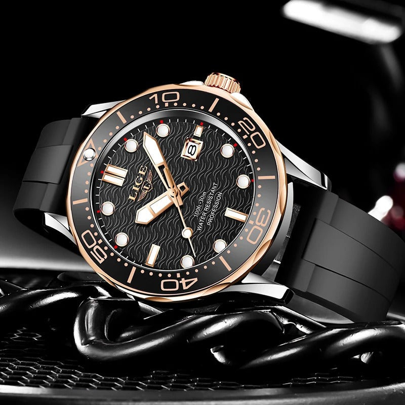 Black Multifunctional Sport Men Watches Luxury Quartz Watches Fashion Chronograph Stylish Elegant Comfortable Watch For Men