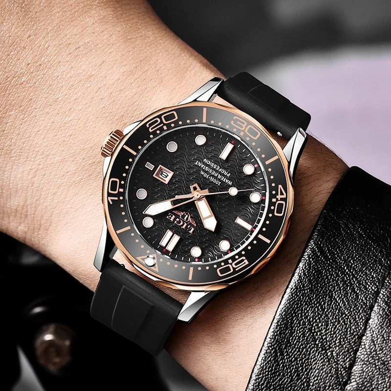 Black Multifunctional Sport Men Watches Luxury Quartz Watches Fashion Chronograph Stylish Elegant Comfortable Watch For Men