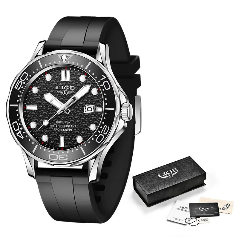 Black Multifunctional Sport Men Watches Luxury Quartz Watches Fashion Chronograph Stylish Elegant Comfortable Watch For Men