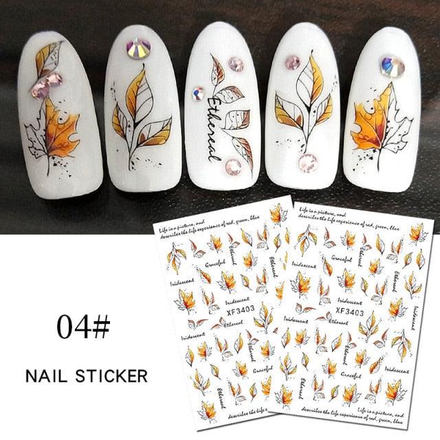 Maple Leaves 3D Nail Stickers Fall Leaf Flowers Line Sliders For Nails Self Adhesive Stickers Autumn Manicuring Decals Transfer Nail Decals Sticker For Pretty Girl Self-Adhesive Nail Decals Designer Nail Stickers for Acrylic