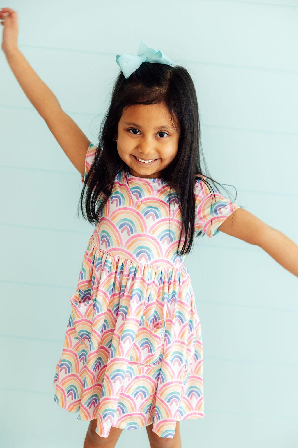 Watercolor Rainbows S/S Pocket Twirl Dress
