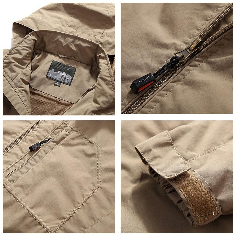 Men Outdoor Hiking Jackets Waterproof Hooded Windbreaker Coat Vintage New Fashion Design Hooded Lightweight Jacket For Men Autumn New Casual Jacket Tactical Men Jackets 5XL