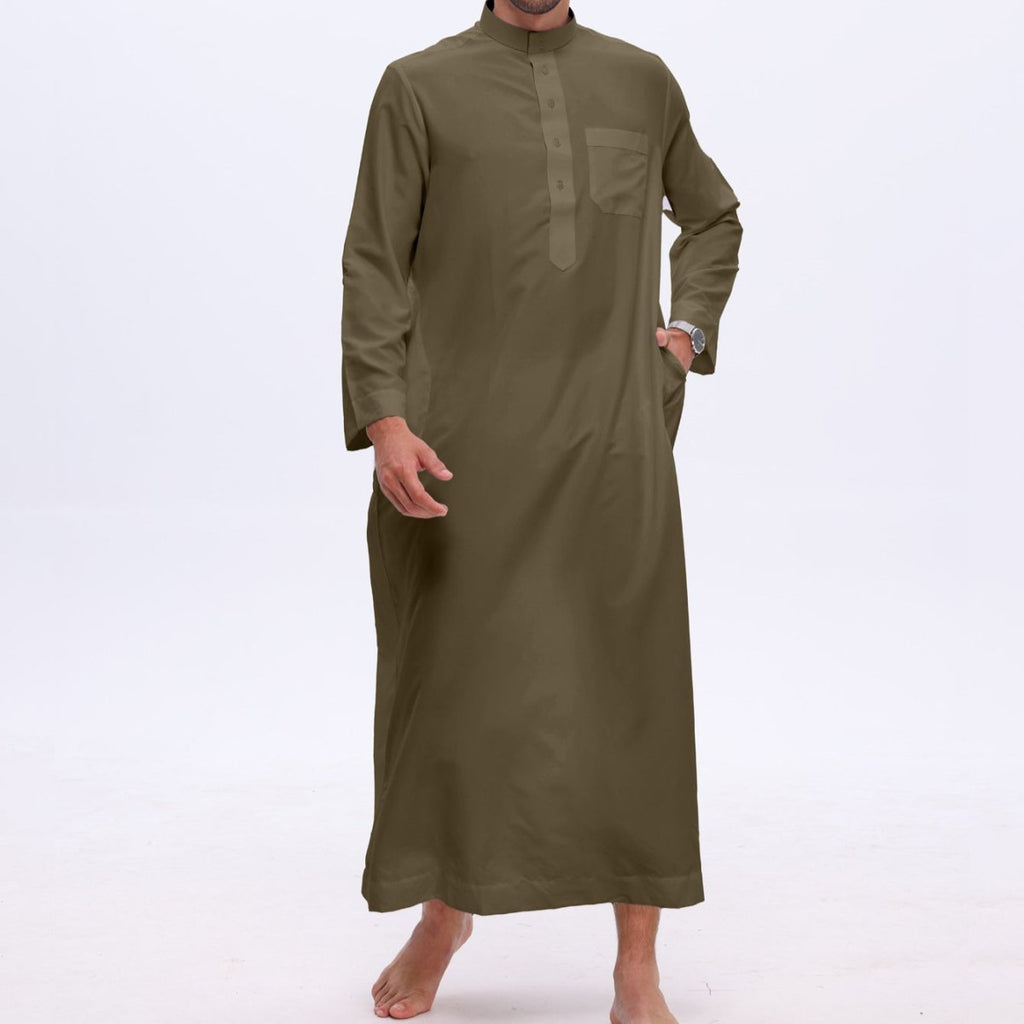 Men's Solid Color Thobe with Button Placket (MT036)