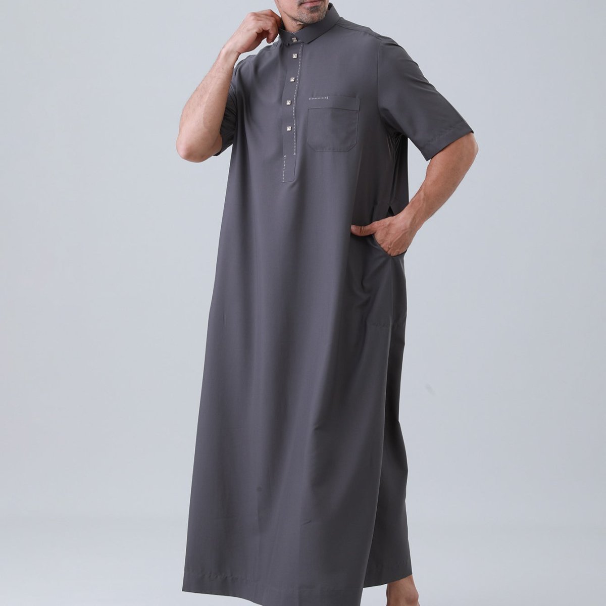 Men's Solid Color Thobe with Button Placket (MT038)