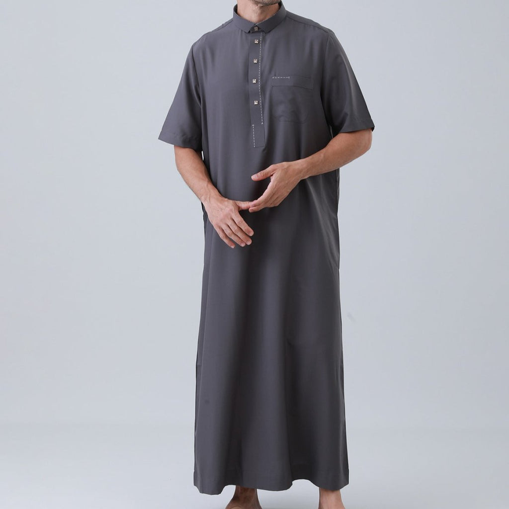 Men's Solid Color Thobe with Button Placket (MT038)
