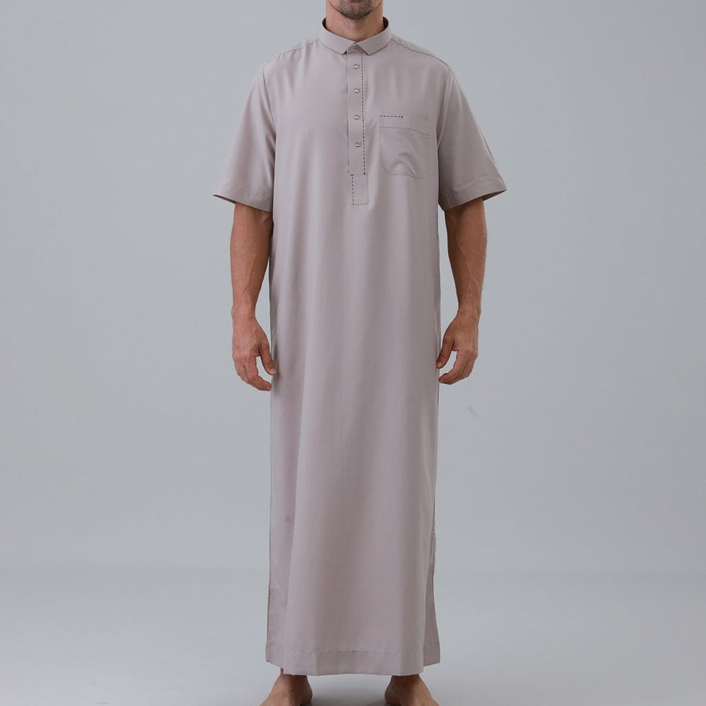 Men's Solid Color Thobe with Button Placket (MT038)