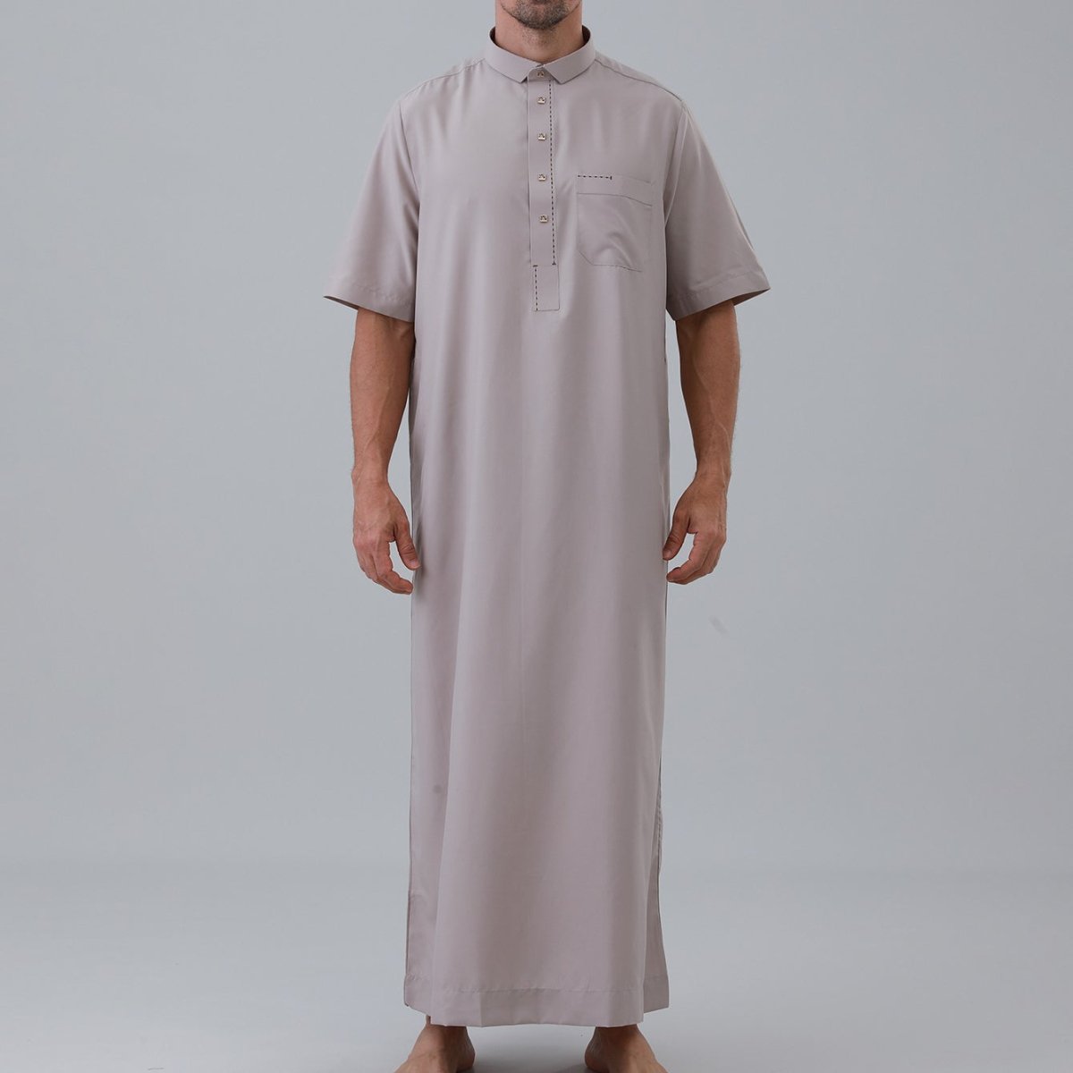 Men's Solid Color Thobe with Button Placket (MT038)