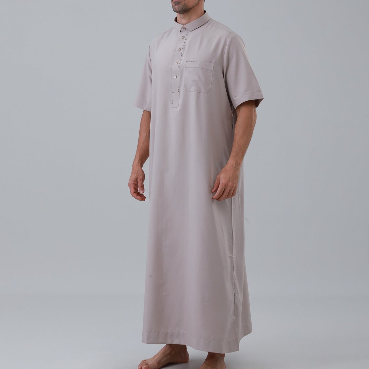 Men's Solid Color Thobe with Button Placket (MT038)