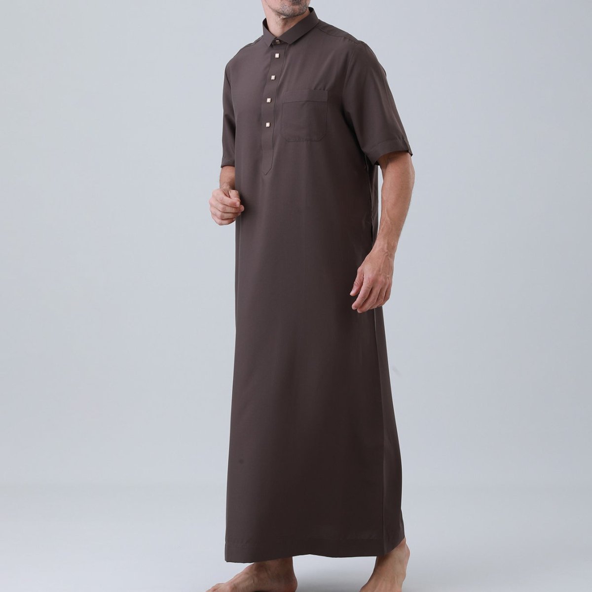Men's Solid Color Thobe with Button Placket (MT038)
