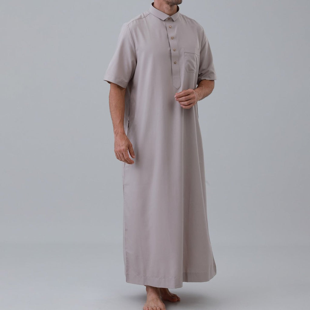 Men's Solid Color Thobe with Button Placket (MT038)