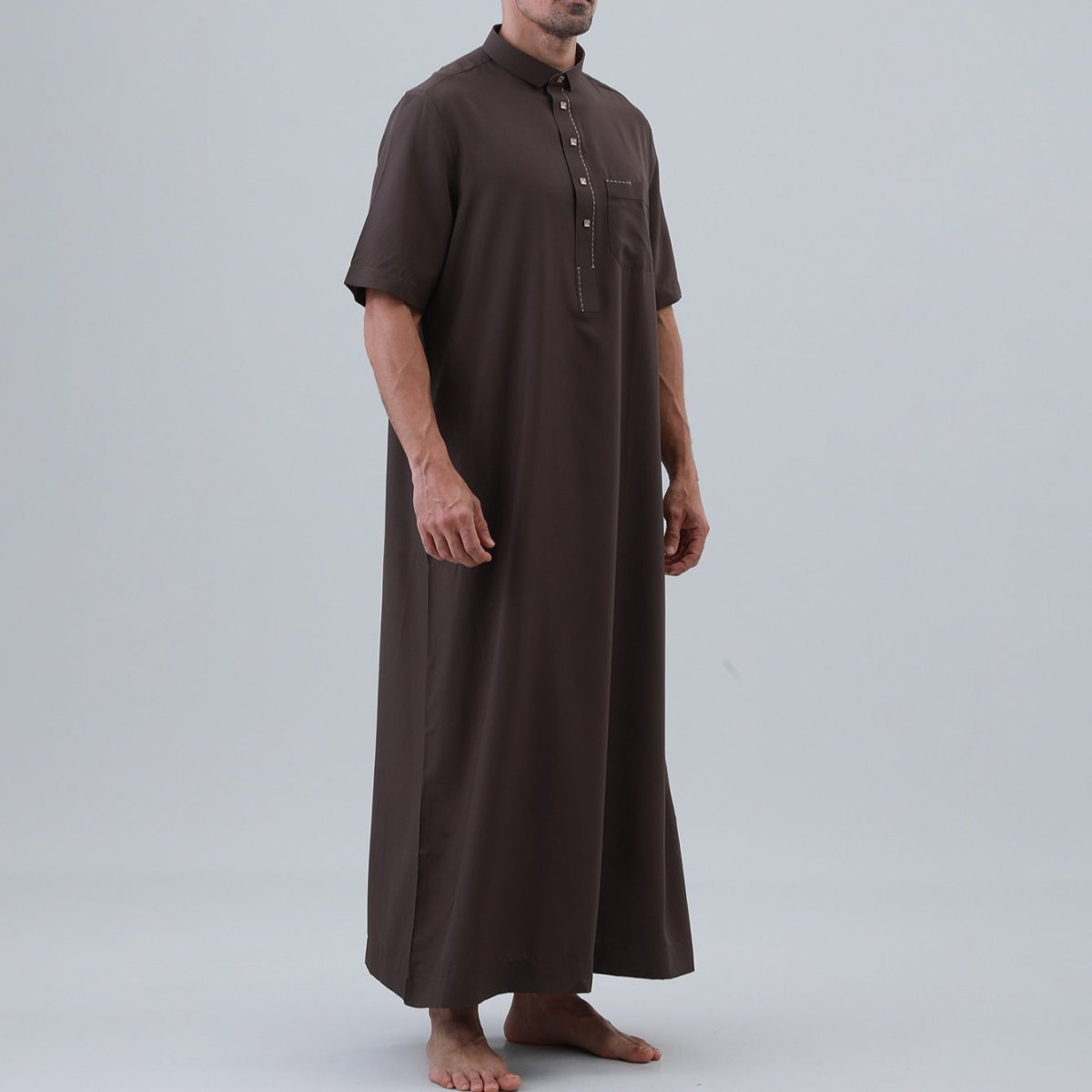 Men's Solid Color Thobe with Button Placket (MT038)