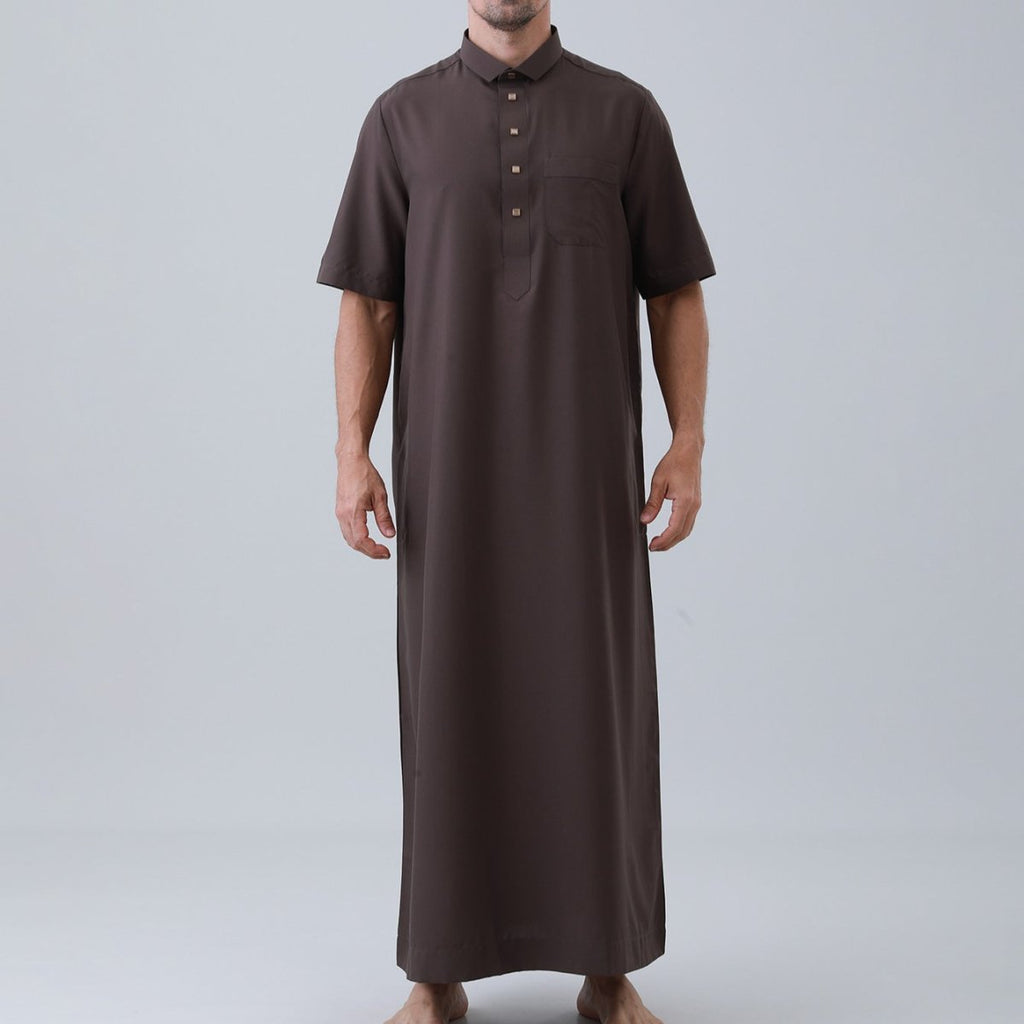 Men's Solid Color Thobe with Button Placket (MT038)