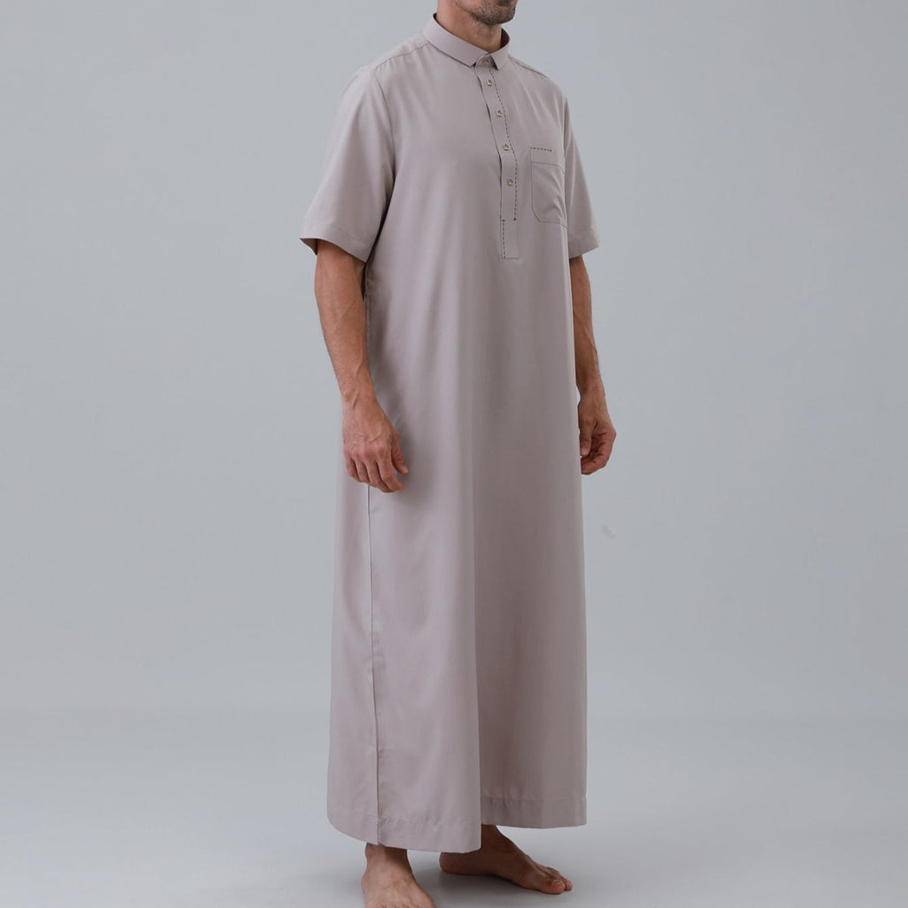 Men's Solid Color Thobe with Button Placket (MT038)