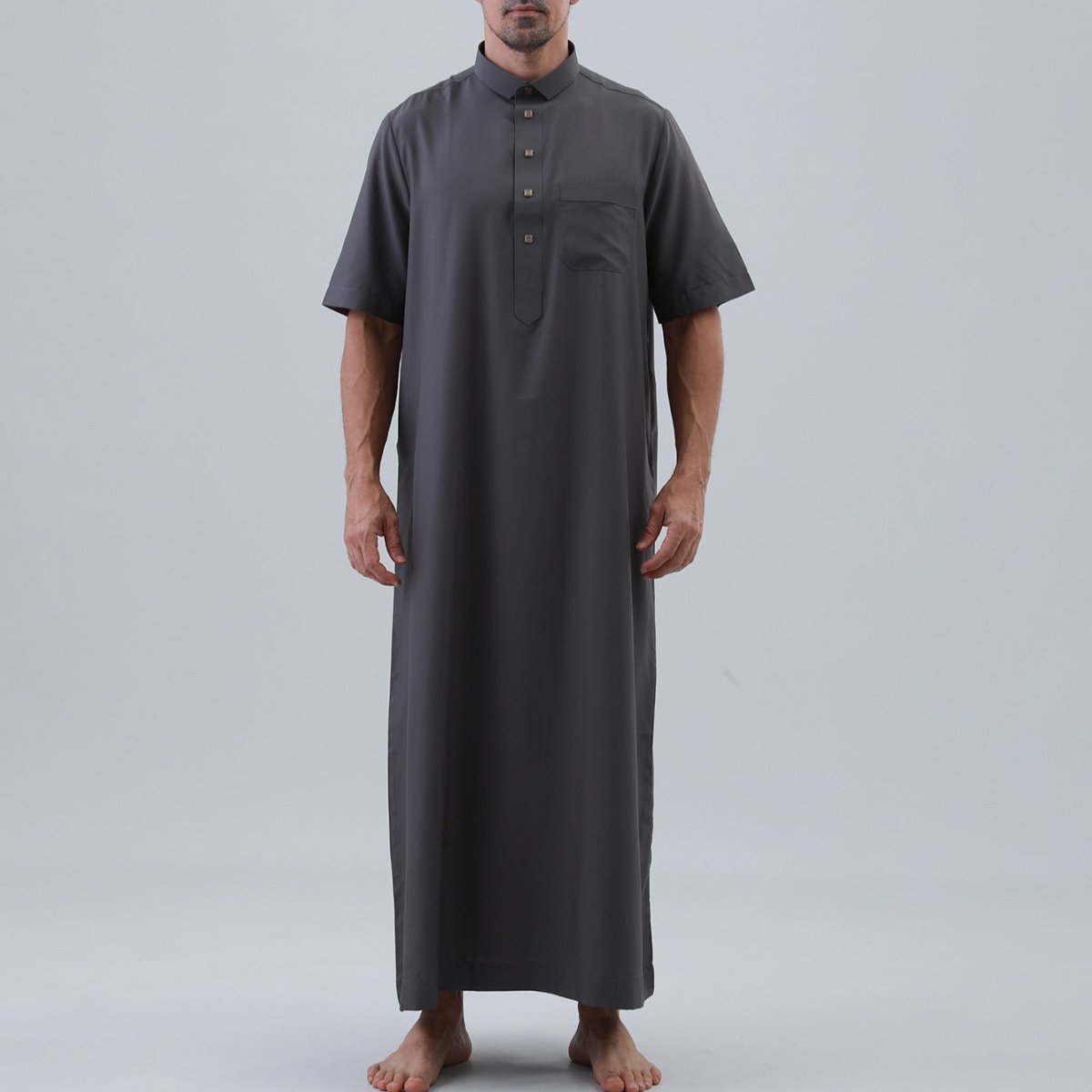 Men's Solid Color Thobe with Button Placket (MT038)