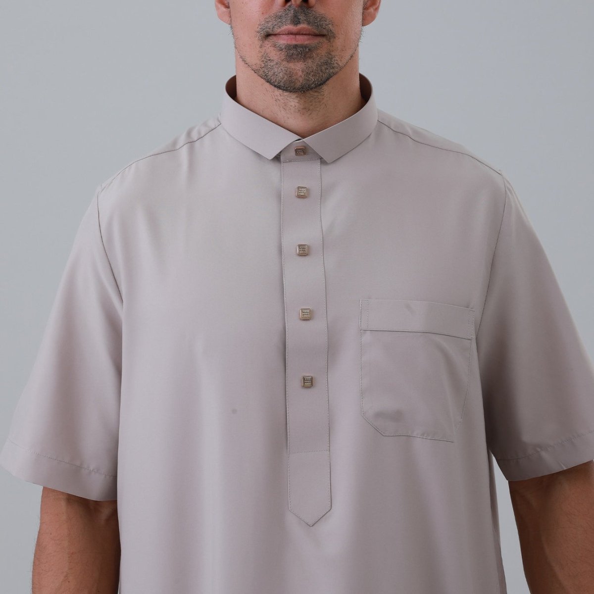 Men's Solid Color Thobe with Button Placket (MT038)