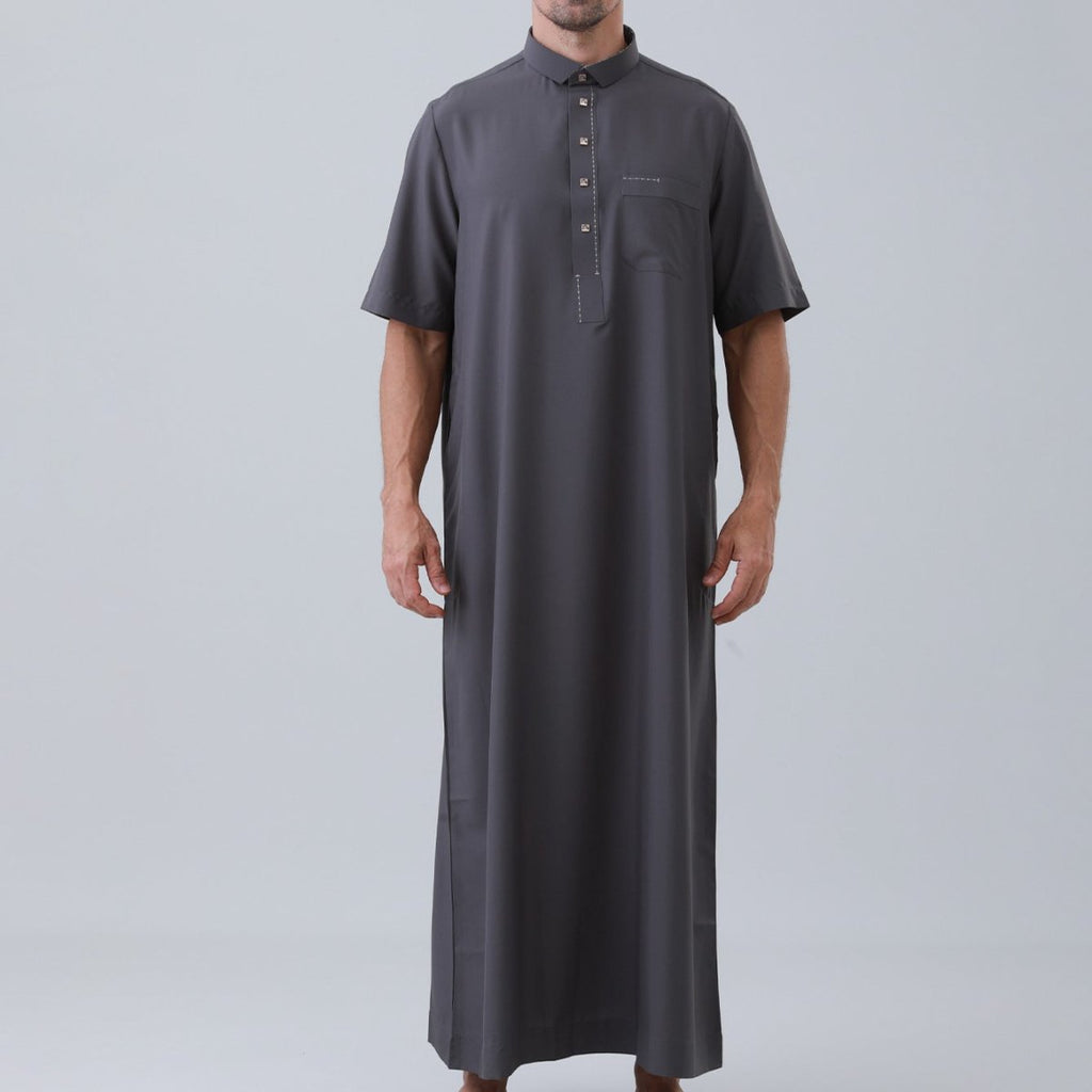 Men's Solid Color Thobe with Button Placket (MT038)
