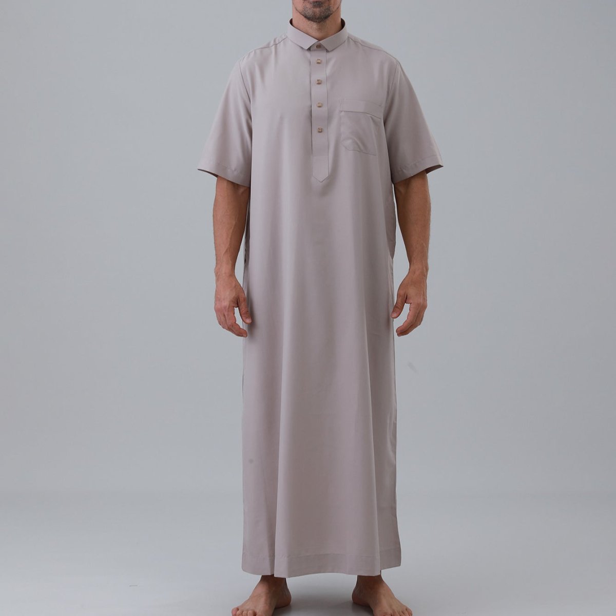 Men's Solid Color Thobe with Button Placket (MT038)