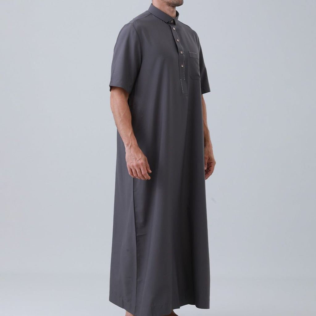 Men's Solid Color Thobe with Button Placket (MT038)