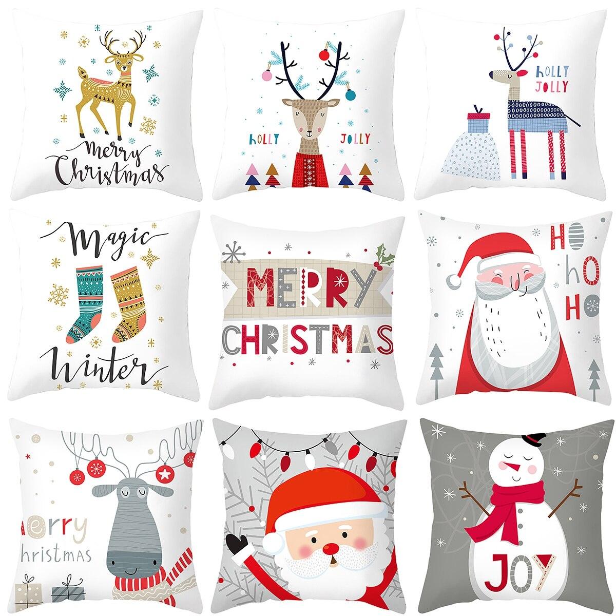 Merry Christmas Decoration Xmas Gift New Year For Home Reindeer Santa Claus Xmas Series Cushion Cover Case Pillow Custom Zippered Square Pillowcase Tree Cushion Cover Christmas Ornament