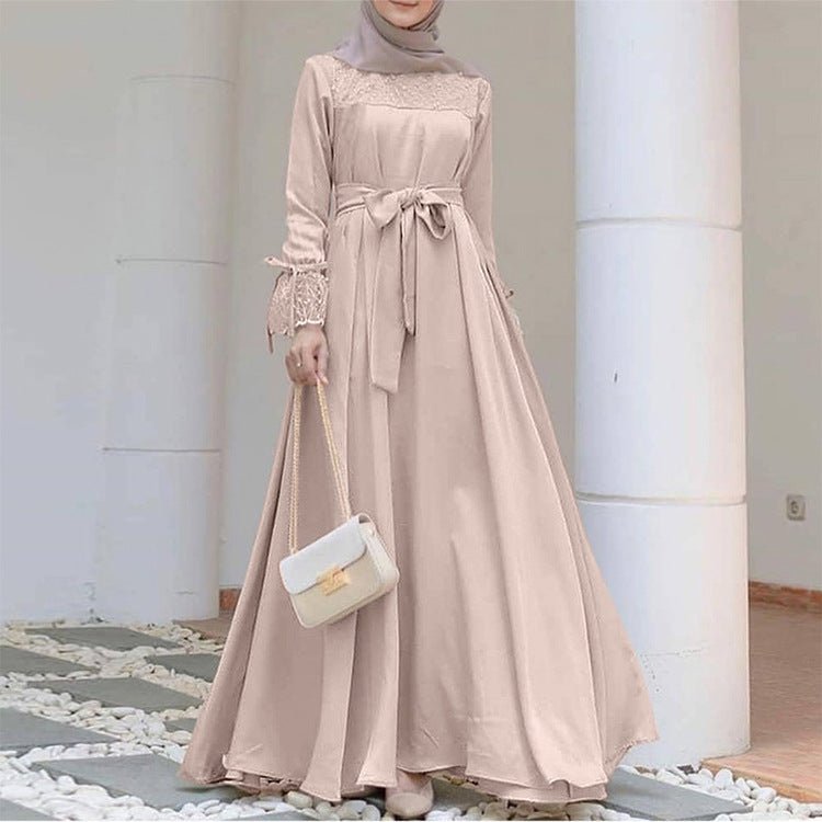 Mesh Panel Stretch Abaya with Belt (MA365)
