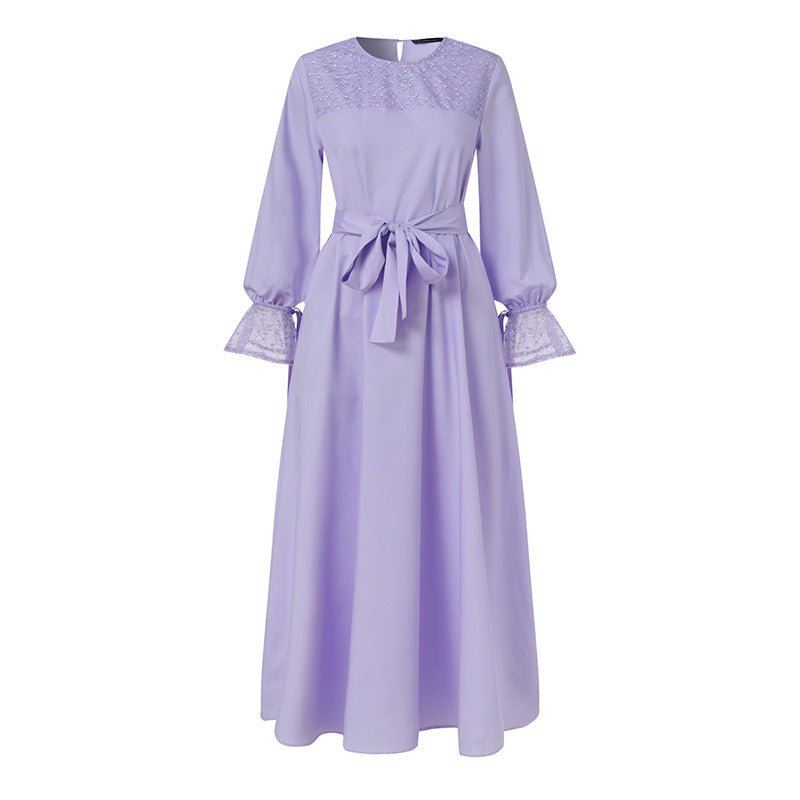 Mesh Panel Stretch Abaya with Belt (MA365)