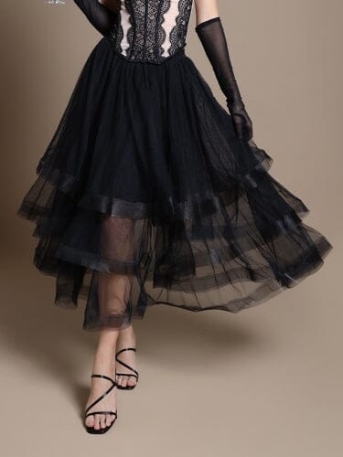 Mesh Skirt With Tiered Ruffle