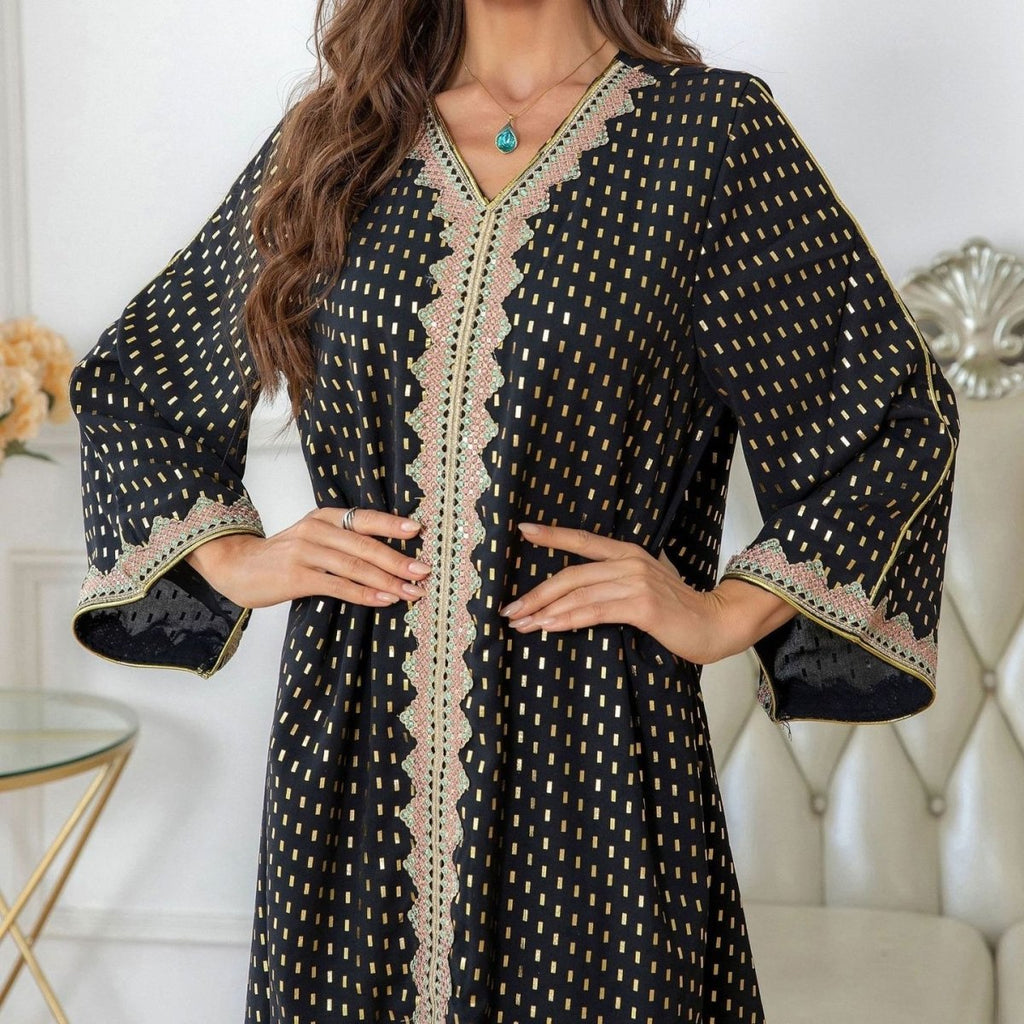 Metallic Embroidered Lace Trim Abaya (MA367)