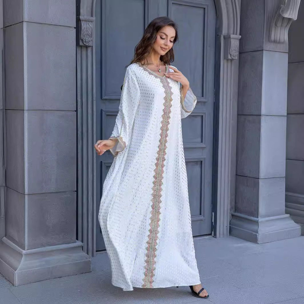Metallic Embroidered Lace Trim Abaya (MA367)