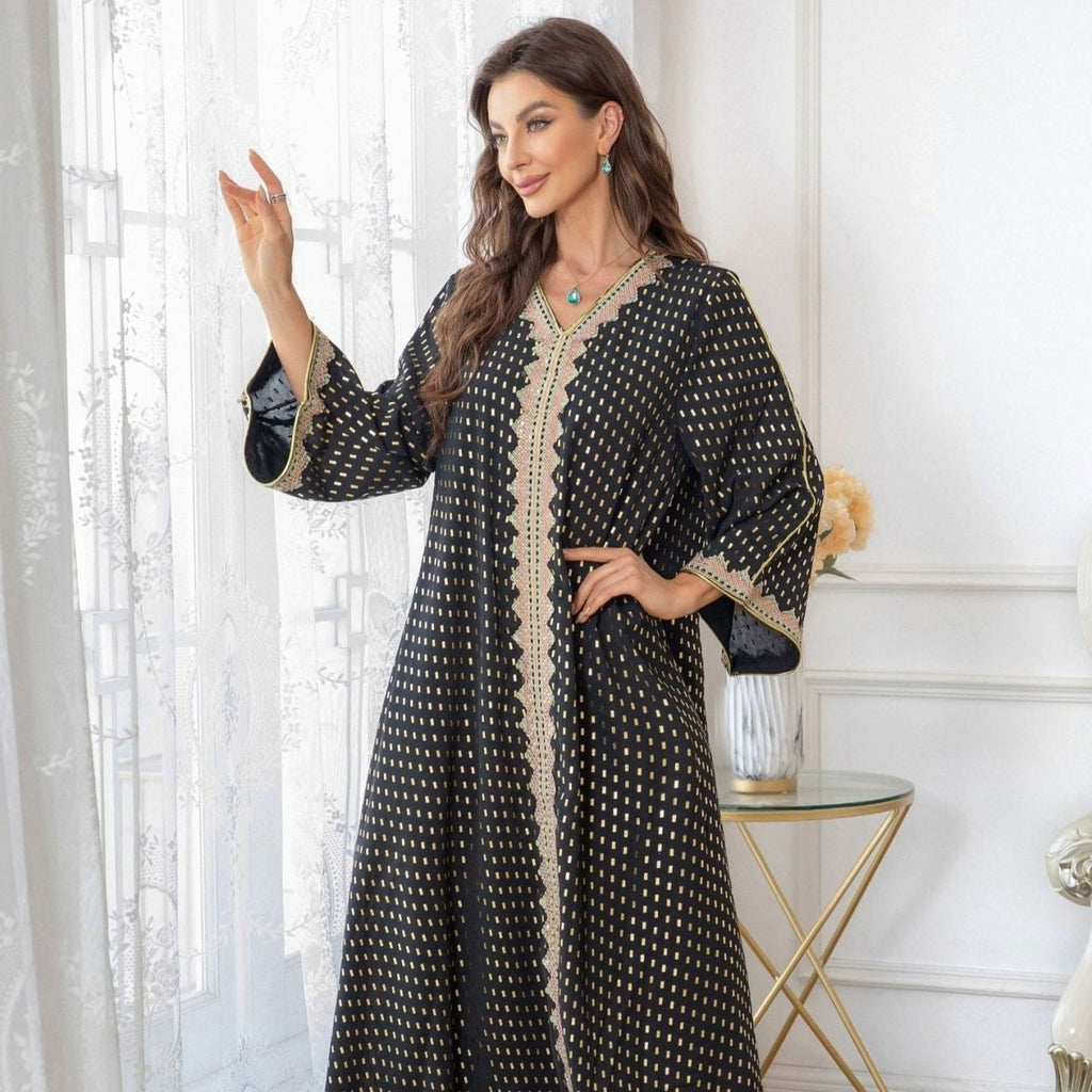 Metallic Embroidered Lace Trim Abaya (MA367)