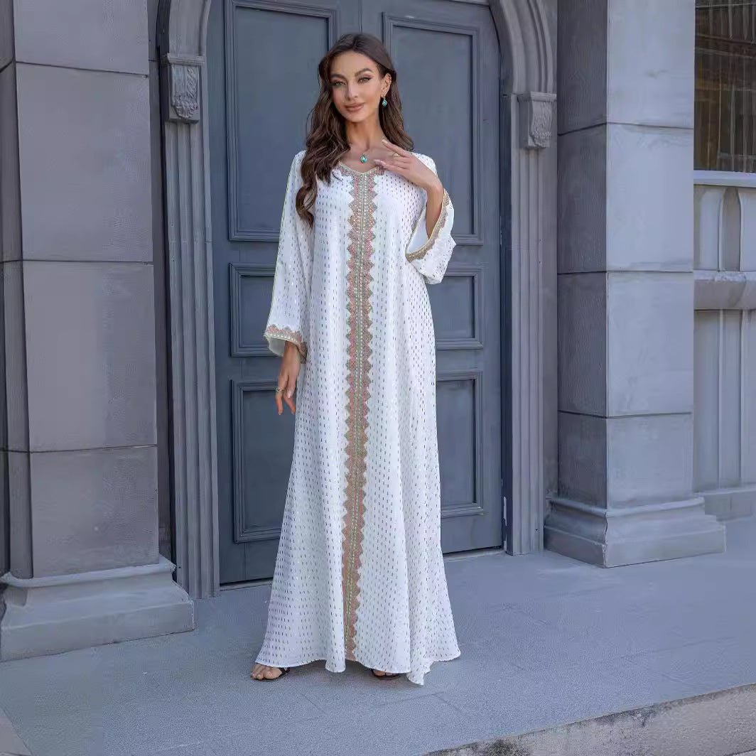 Metallic Embroidered Lace Trim Abaya (MA367)