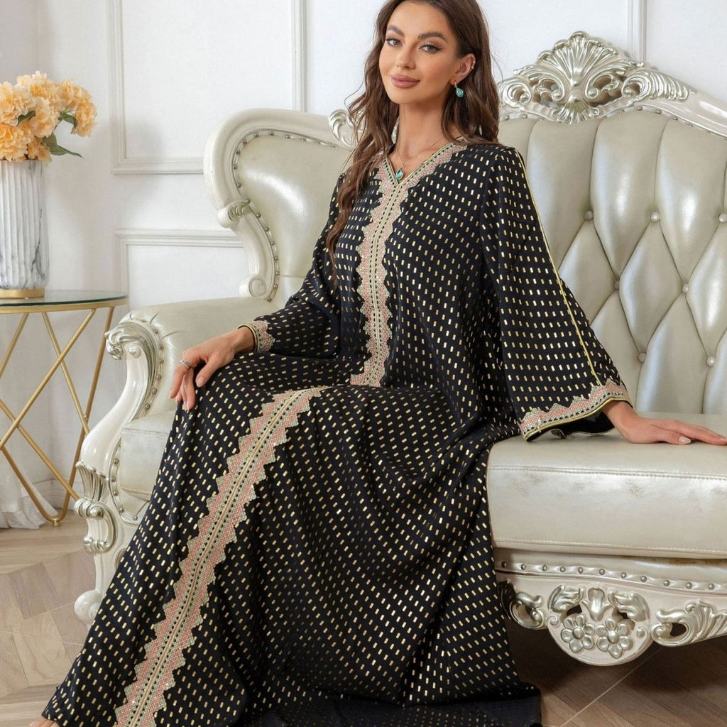 Metallic Embroidered Lace Trim Abaya (MA367)